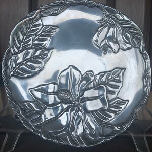 Vintage 2001 Arthur Court Magnolia 8” Serving Decorative Plate Aluminum